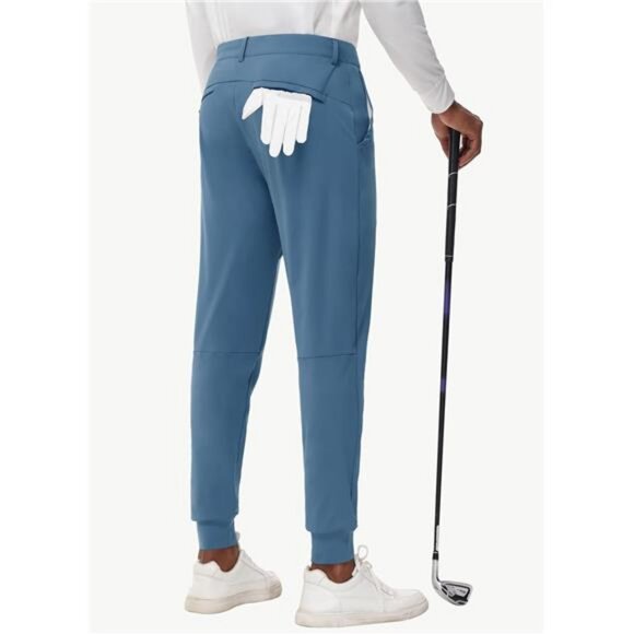 Men's Golf Joggers Pants Belt Loops Slim Fit Stretchy Work Travel Tapered Pants - Picture 2 of 7